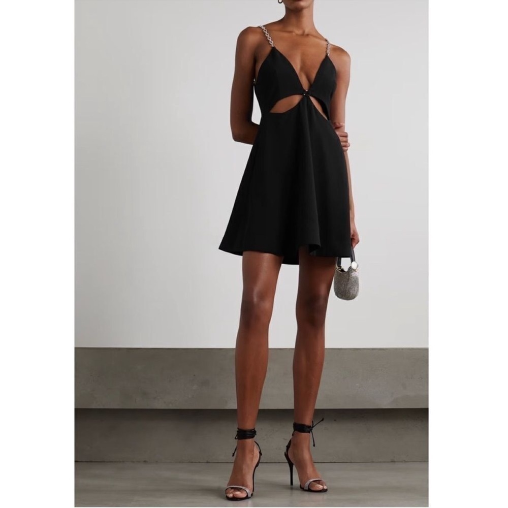 Jonathan Simkhai Ellis Crystal Strap Cut Out Mini Dress Size 4 Black/Silver - Picture 2 of 16
